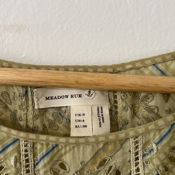 Anthropologie Meadow Rue Green Eyelet Cotton Dress Size 4 - Picture 5 of 11